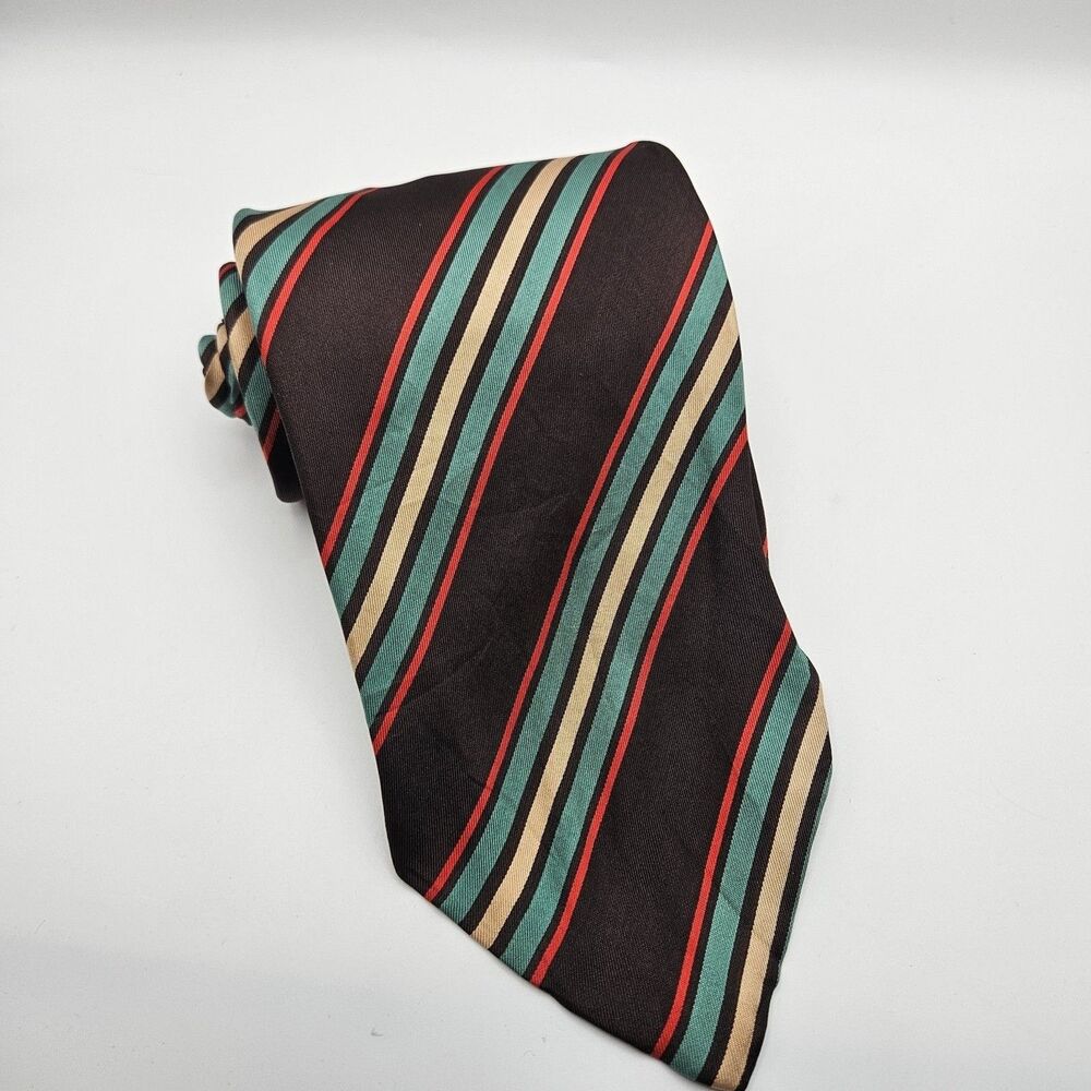 VTG Christian Dior Silk Brown Base Stripe Tie Old Money Designer 56.5x4‎ 1/8"